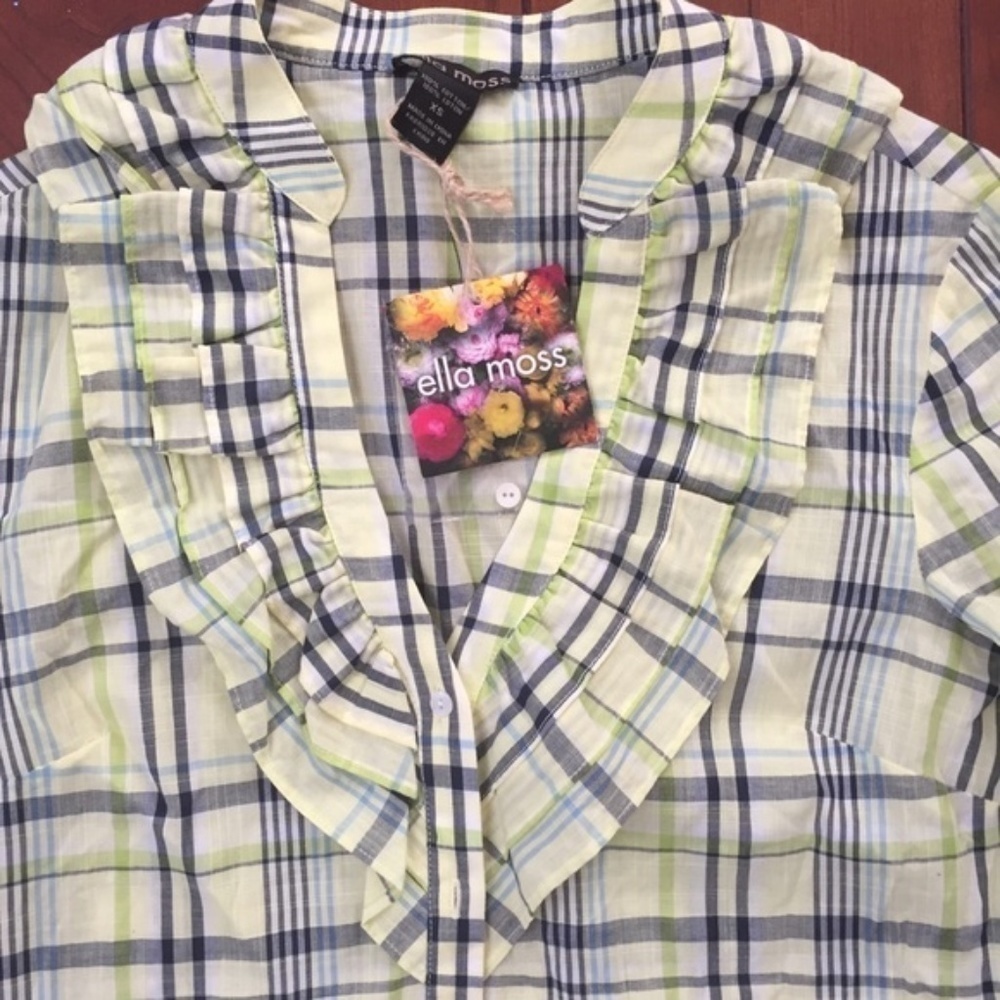 Nwt Ella Moss Check Shirt Dress 100% Cotton Xs — image 2 of 6